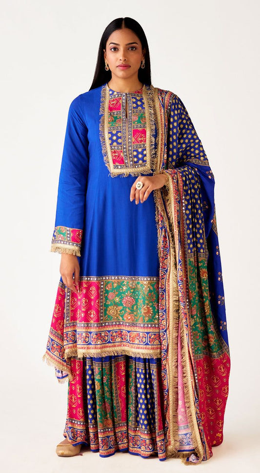Blue Muslin Colorful Suit with Duppatta