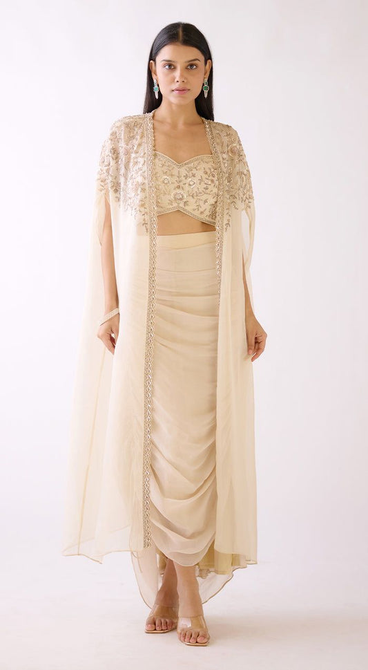 Peach Skirt with Sequined Cape