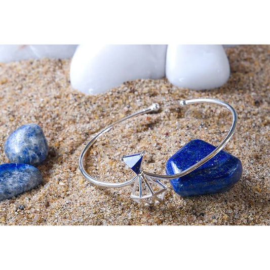 Silver Cuff with lapis lazuli for protection   