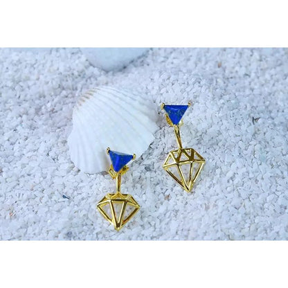 Silver Earrings in gold finish with lapis lazuli for protection   