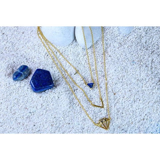 Silver Necklace in gold finish with lapis lazuli for protection