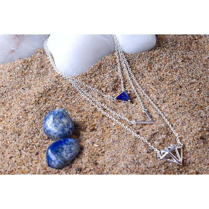 Silver Necklace with lapis lazuli for protection   