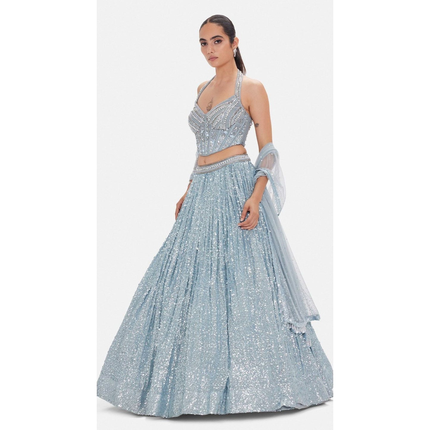 Ice Blue Corset Lehnga Set
