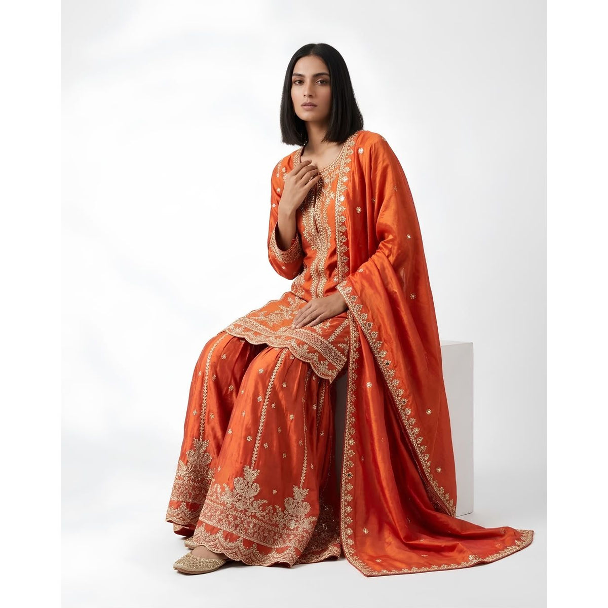 Festive Silk Sharara Suit Set