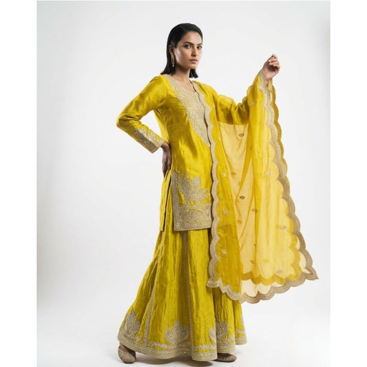 Embroidered Silk Sharara Suit Set