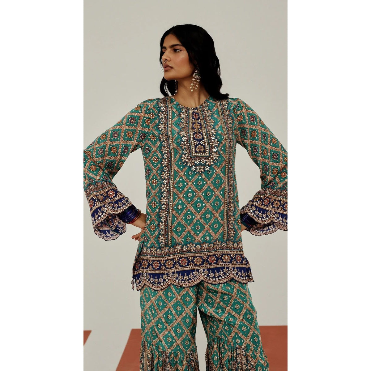 Teal Bandhani Co-ord Set