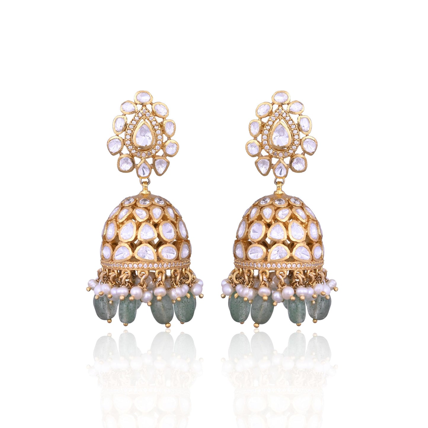 Kundan-Embellished Pure Silver Jhumkas