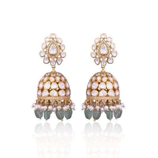 Kundan-Embellished Pure Silver Jhumkas