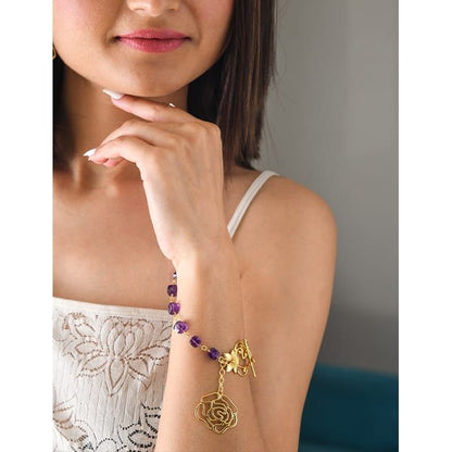 silver bracelet in gold finish with amethyst for spiritual healing