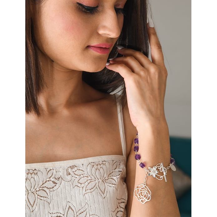 Silver Bracelet with amethysts for spiritual healing