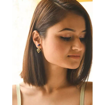 Silver Earrings in gold finish with lapis lazuli for protection   