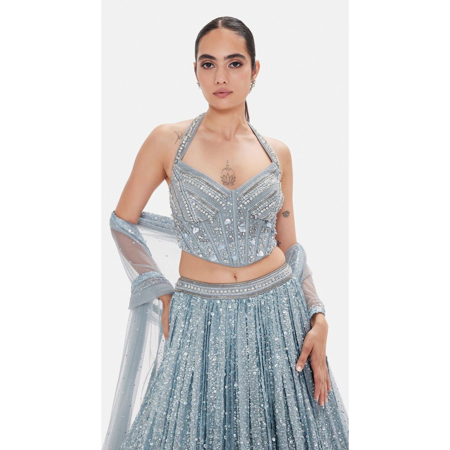 Ice Blue Corset Lehnga Set
