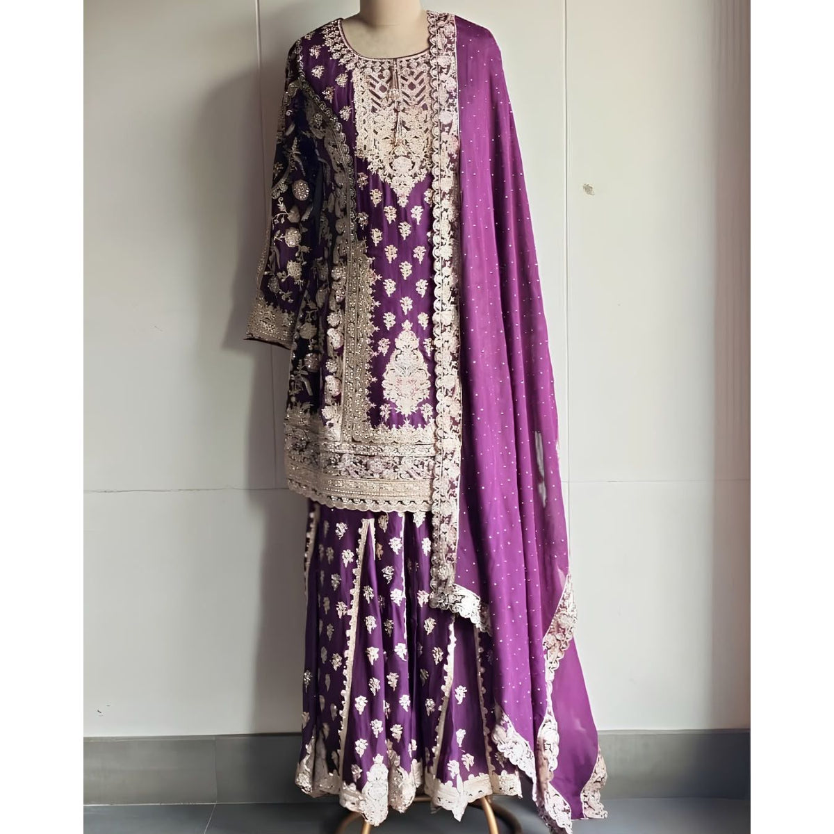 Embroidered Silk Sharara Set