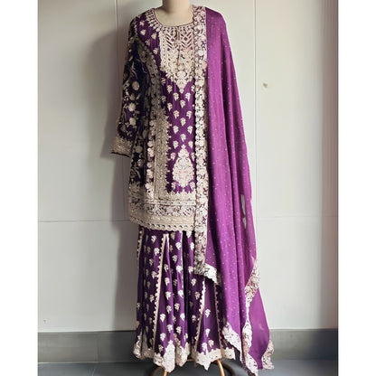 Embroidered Silk Sharara Set