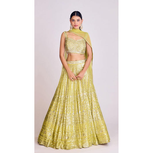 Lime Sequins Embroidered Lehenga Set