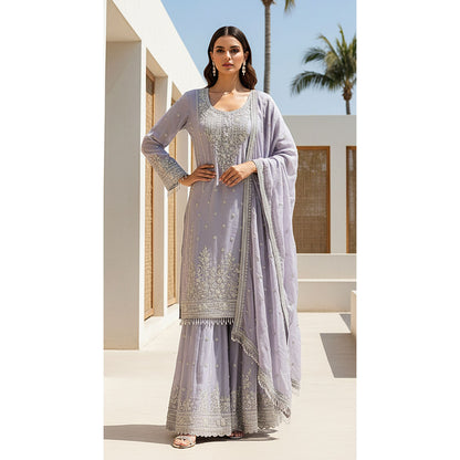 LILAC TISSUE EMBROIDERED SHARARA SET