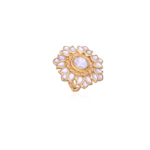 Gold Finished Floral Design Kundan Polki Ring – An Exquisite Piece of Tradition and CraftsmanshipGold Finished Floral Design Kundan Polki Ring